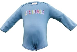 Soft cotton long-sleeve baby boy bodysuit with ‘Let’s Snuggle’ graphic